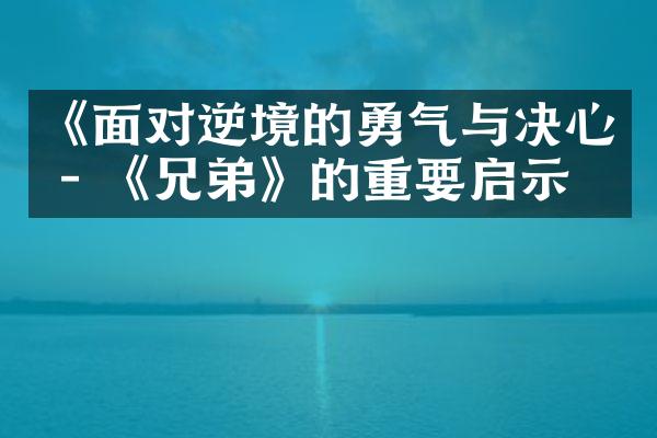 《面对逆境的勇气与决心 - 《兄弟》的重要启示》