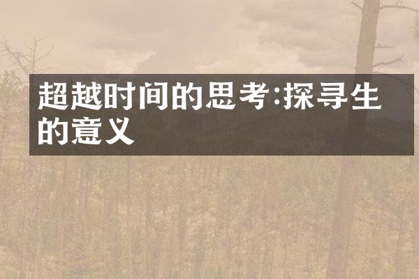 超越时间的思考:探寻生命的意义