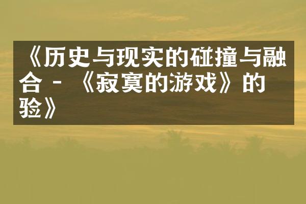 《历史与现实的碰撞与融合 - 《寂寞的游戏》的体验》