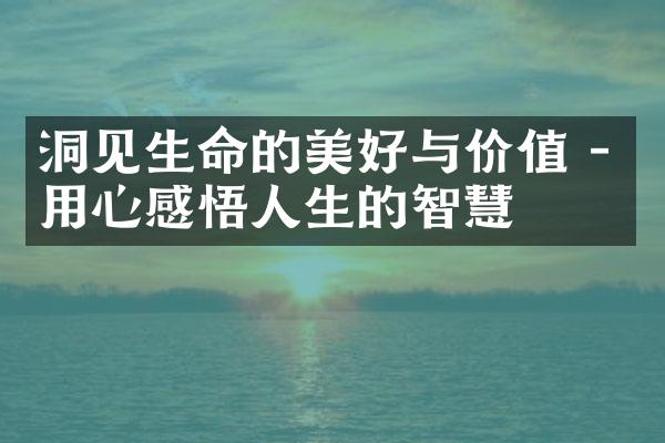 洞见生命的美好与价值 - 用心感悟人生的智慧