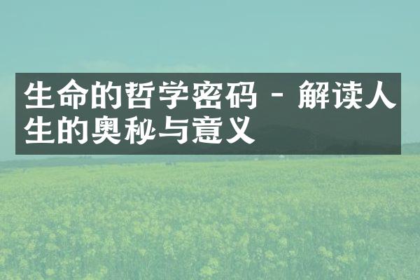 生命的哲学密码 - 解读人生的奥秘与意义