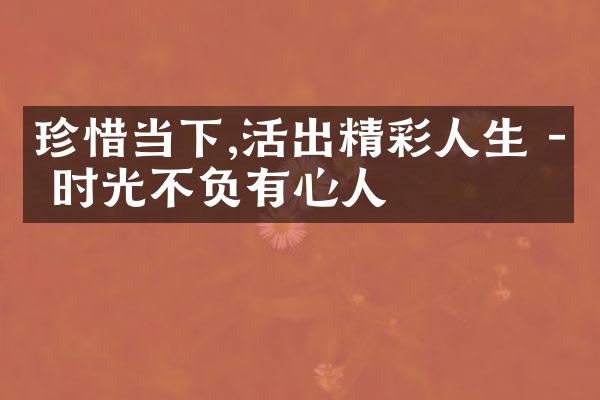 珍惜当下,活出精彩人生 - 时光不负有心人