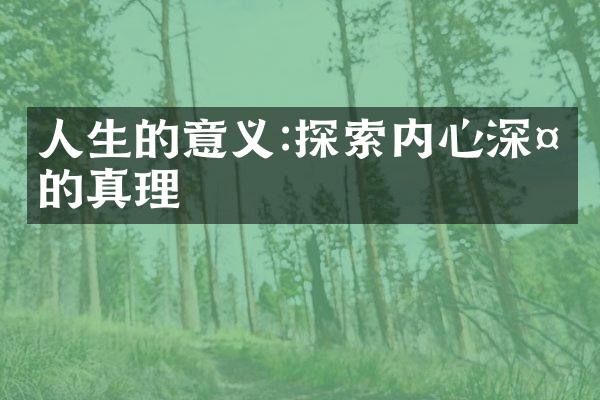 人生的意义:探索内心深处的真理