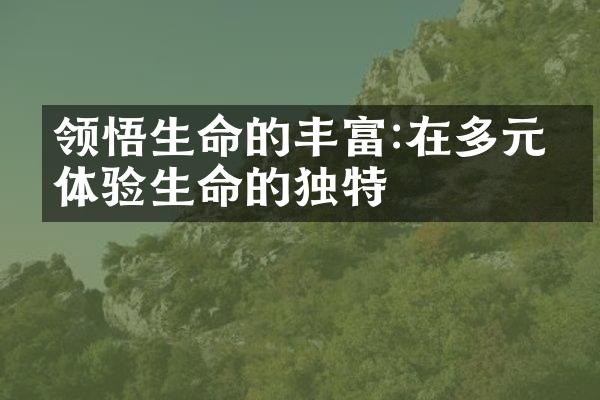 领悟生命的丰富:在多元中体验生命的独特