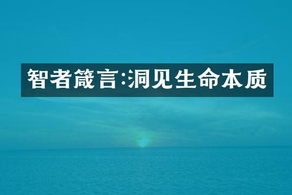 智者箴言:洞见生命本质