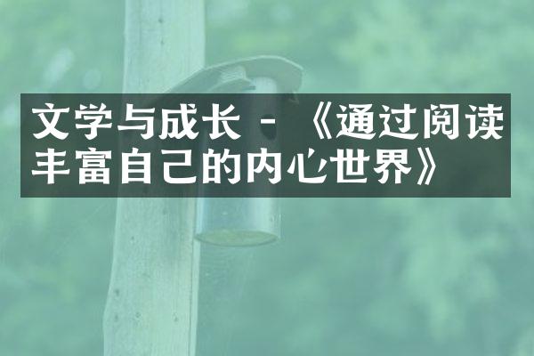 文学与成长 - 《通过阅读丰富自己的内心世界》
