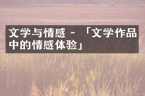 文学与情感 - 「文学作品中的情感体验」