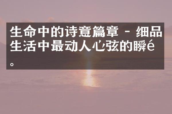 生命中的诗意篇章 - 细品生活中最动人心弦的瞬间。