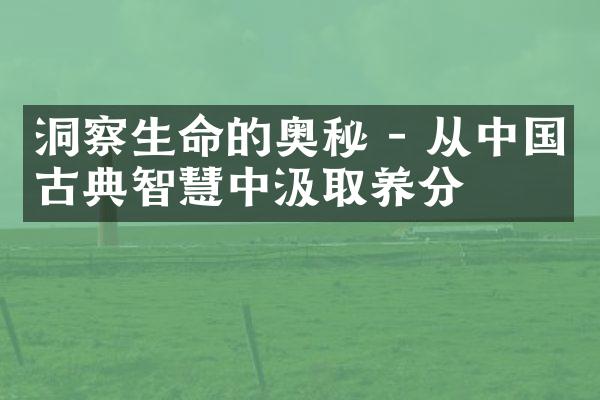 洞察生命的奥秘 - 从古典智慧中汲取养分