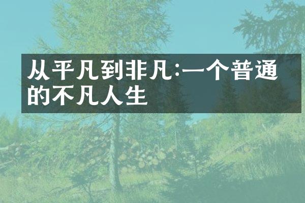 从平凡到非凡:一个普通人的不凡人生