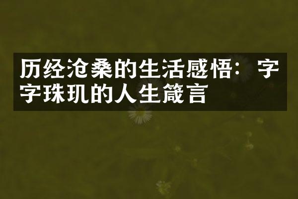 历经沧桑的生活感悟：字字珠玑的人生箴言