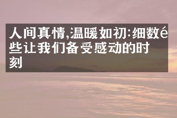 人间真情,温暖如初:细数那些让我们备受感动的时刻