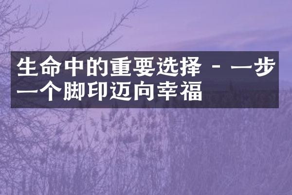 生命中的重要选择 - 一步一个脚印迈向幸福