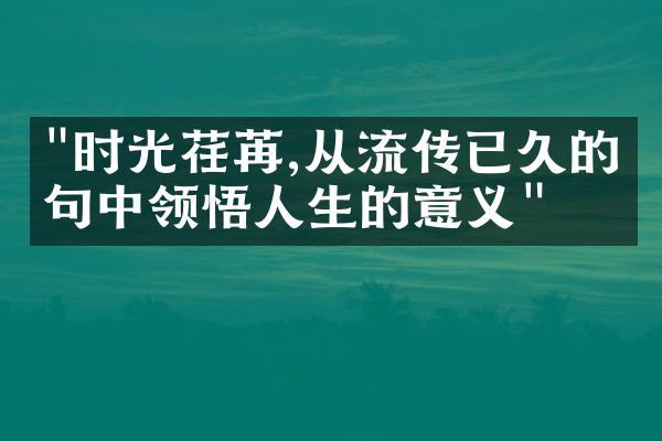 "时光荏苒,从流传已久的名句中领悟人生的意义"
