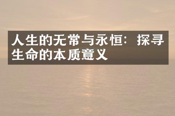 人生的无常与永恒：探寻生命的本质意义