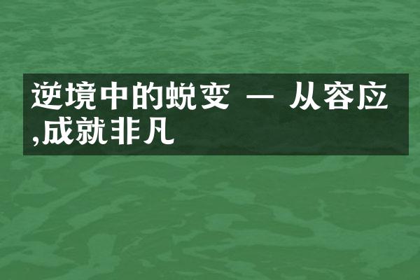 逆境中的蜕变 &mdash; 从容应对,成就非凡