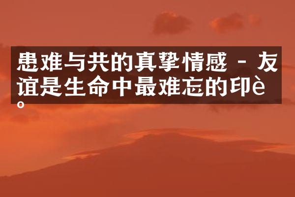 患难与共的真挚情感 - 友谊是生命中最难忘的印记
