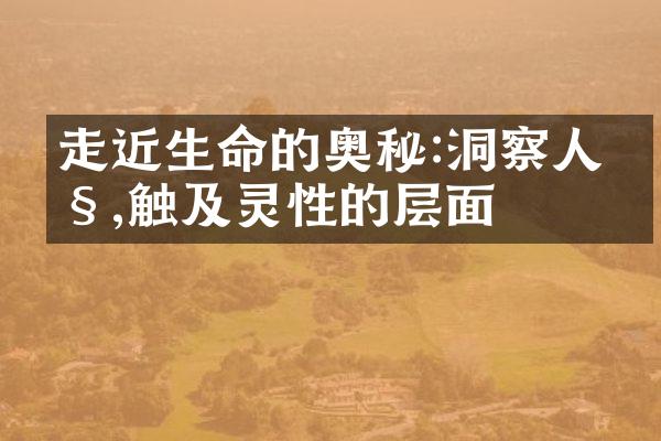 走近生命的奥秘:洞察人性,触及灵性的层面