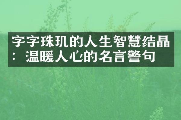 字字珠玑的人生智慧结晶：温暖人心的名言警句