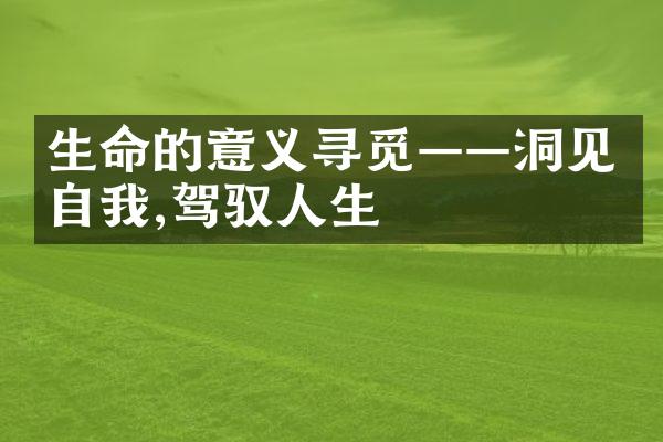 生命的意义寻觅&mdash;&mdash;洞见自我,驾驭人生