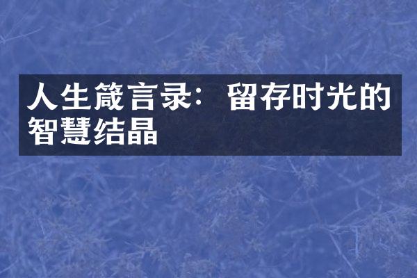 人生箴言录：留存时光的智慧结晶