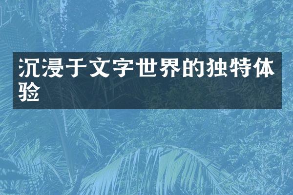 沉浸于文字世界的独特体验