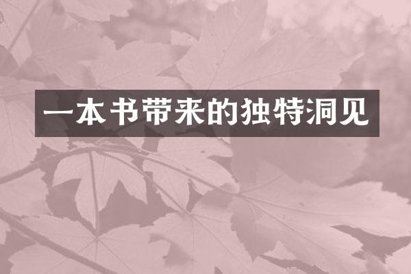 一本书带来的独特洞见