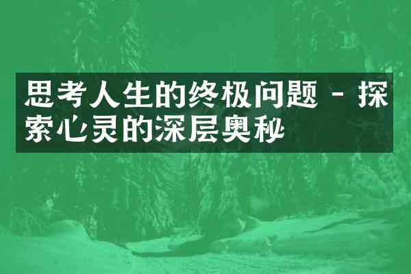 思考人生的终极问题 - 探索心灵的深层奥秘