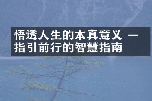 悟透人生的本真意义 &mdash;&mdash;指引前行的智慧指南