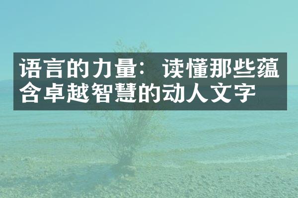 语言的力量：读懂那些蕴含卓越智慧的动人文字