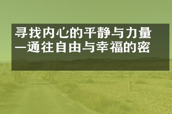 寻找内心的平静与力量 &mdash;&mdash;通往自由与幸福的密码