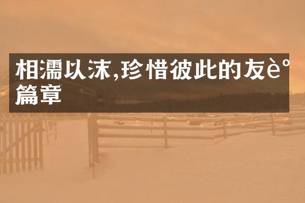 相濡以沫,珍惜彼此的友谊篇章