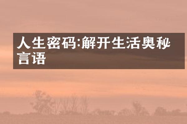 人生密码:解开生活奥秘的言语