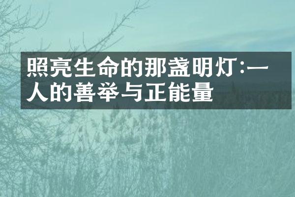 照亮生命的那盏明灯:一个人的善举与正能量
