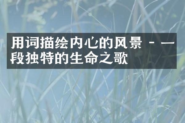用词描绘内心的风景 - 一段独特的生命之歌
