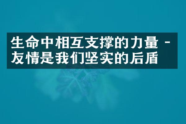 生命中相互支撑的力量 - 友情是我们坚实的后盾