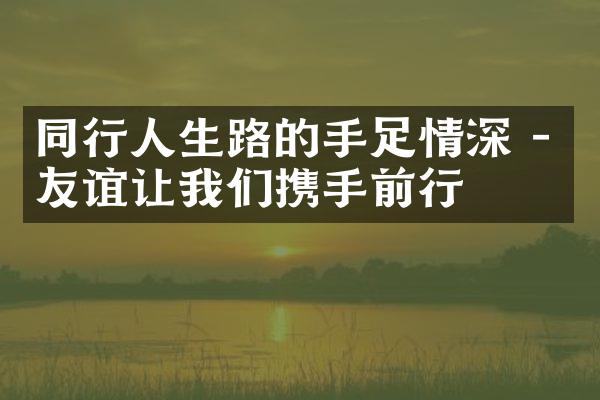 同行人生路的手足情深 - 友谊让我们携手前行