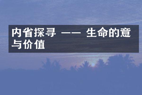 内探寻 —— 生命的意义与价值