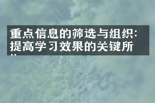 重点信息的筛选与组织：提高学效果的关键所在