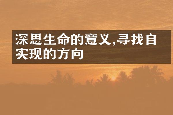 深思生命的意义,寻找自我实现的方向