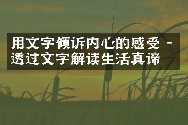 用文字倾诉内心的感受 - 透过文字解读生活真谛