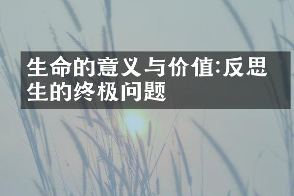 生命的意义与价值:反思人生的终极问题