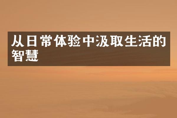 从日常体验中汲取生活的智慧
