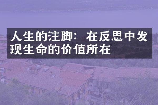 人生的注脚：在反思中发现生命的价值所在