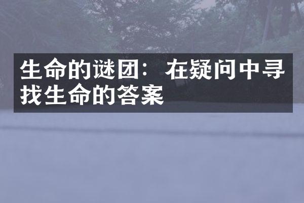 生命的谜团：在疑问中寻找生命的答案