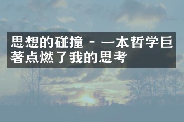 思想的碰撞 - 一本哲学巨著点燃了我的思考