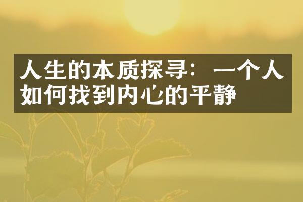 人生的本质探寻：一个人如何找到内心的平静