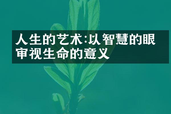人生的艺术:以智慧的眼光审视生命的意义