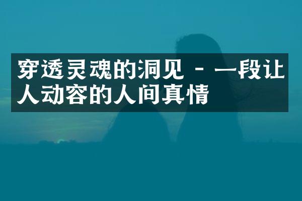 穿透灵魂的洞见 - 一段让人动容的人间真情
