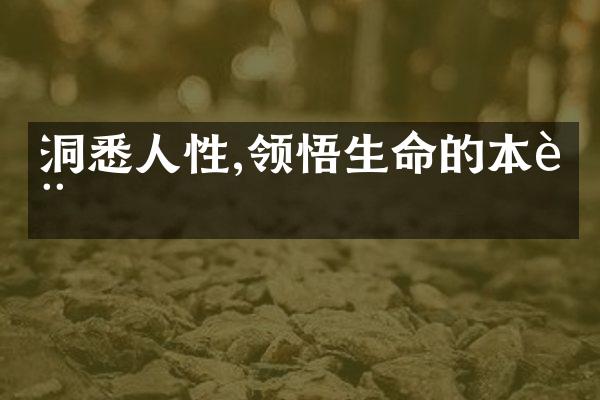 洞悉人性,领悟生命的本质